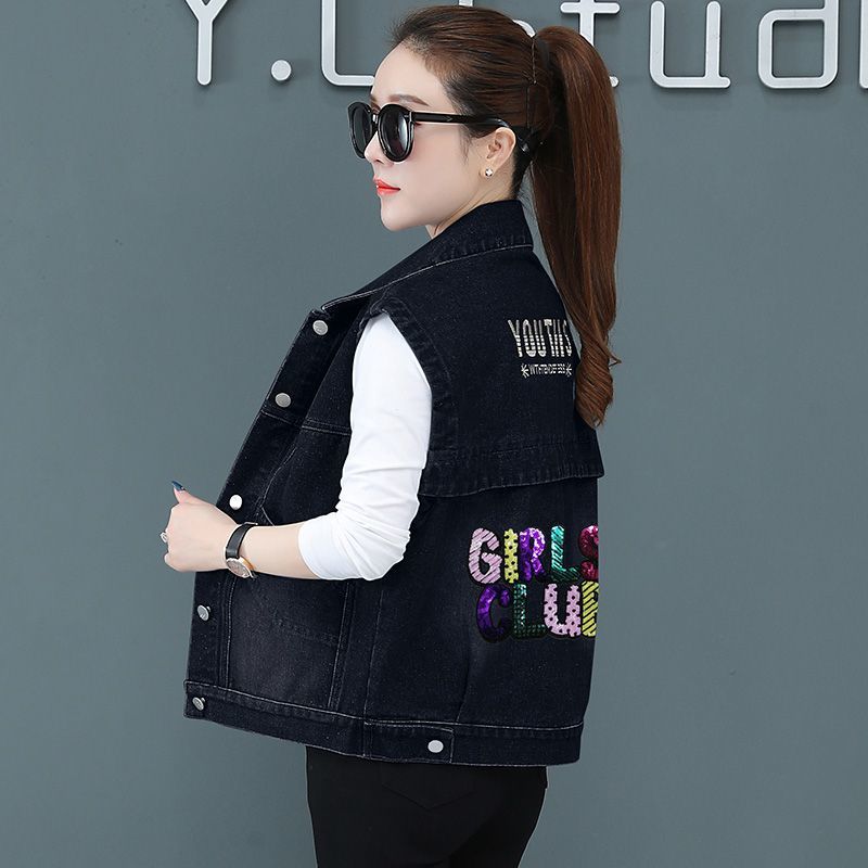 牛仔马甲外套女初高中学生绣花牛仔青少年春夏秋季新款牛仔背心女
