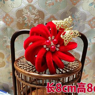 2026新年天津春节头花妈妈年头婆婆夹子绒花聚宝盆