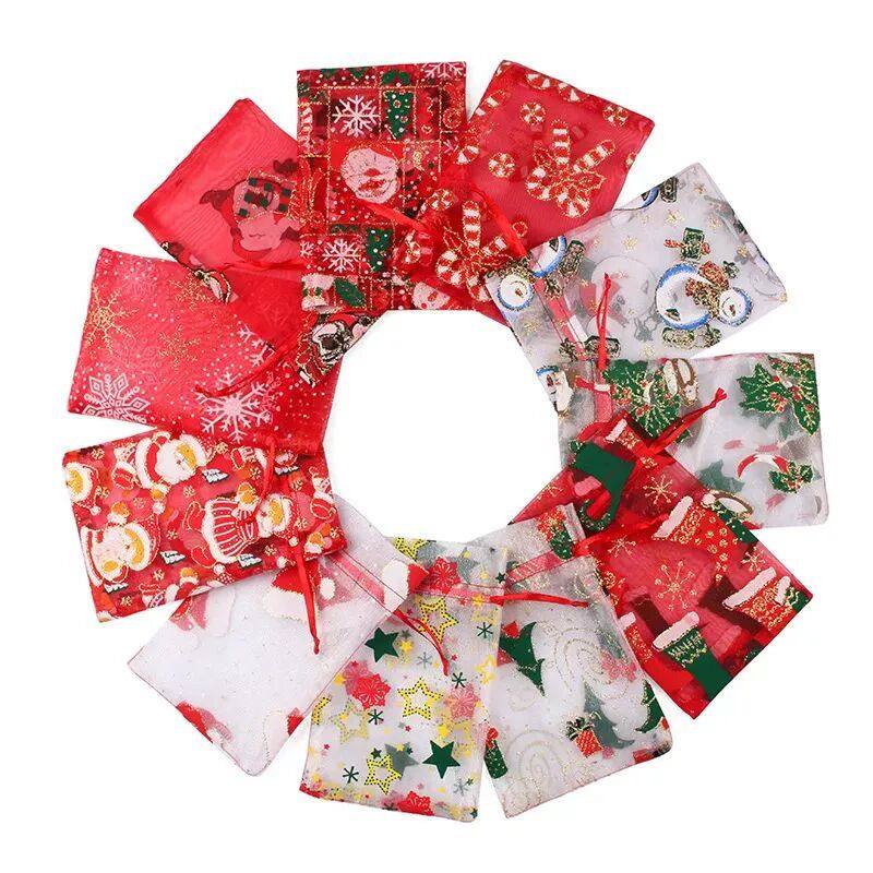 50pcs 10X15 13X18cm Colored Santa Claus Christmas Organza Ba