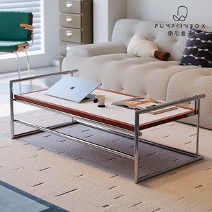 里约茶几餐桌二合一包豪斯客厅家用茶台设计师复古实木不锈钢茶桌