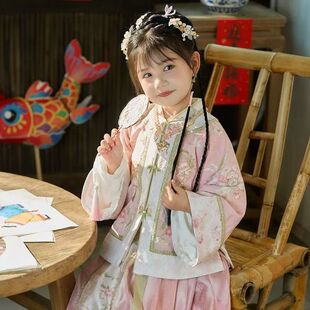 2025新中式格格女童汉服套装熙春创意绣花薄款复古裙装