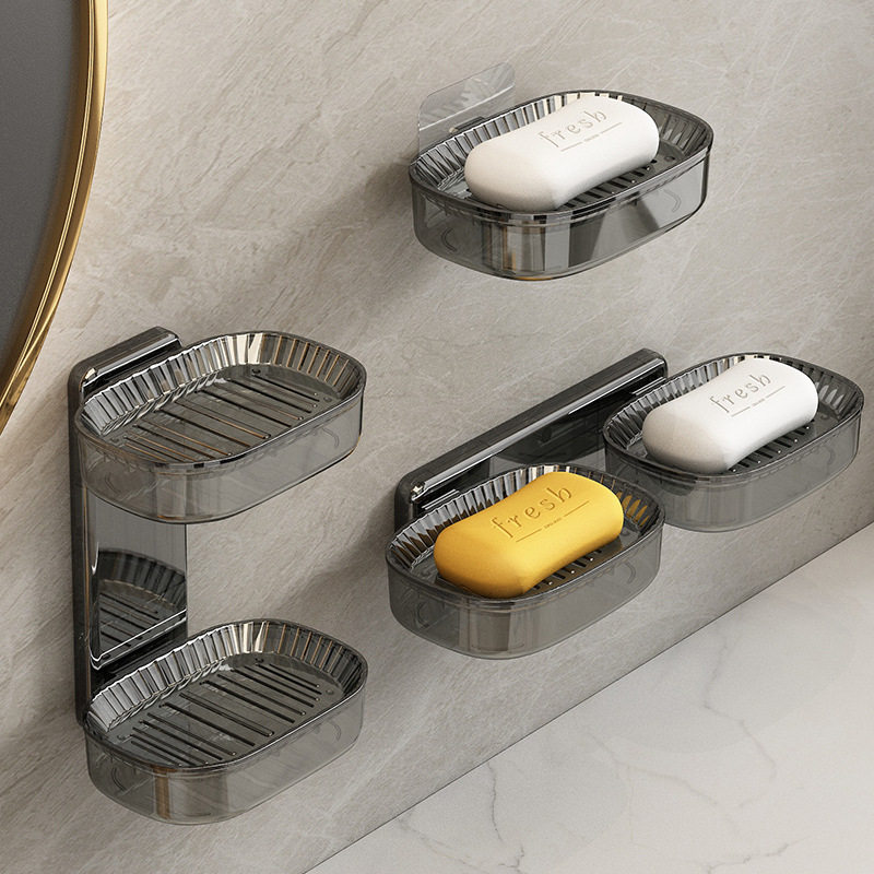 厕所放肥皂盒壁挂式墙上香皂置物架免打孔家用肥罩盒子双层多功能