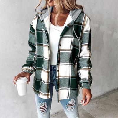 teacher outfits Women's Plaid Pattern Long Sleeve Shacket