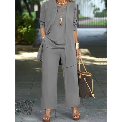 solid three piece outfits set comfy long sleeve cardigan