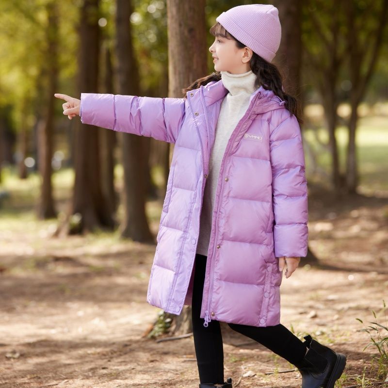 2025冬装男童新款保暖儿童过膝中长款羽绒服女童加厚连帽外套洋气