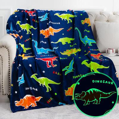 Glow in The Dark Blanket Gifts for Girls Dinosaur Print