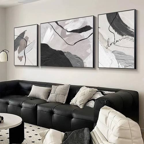 客厅画黑白装饰画简约抽象轻奢高级感沙发壁画高端背景墙挂画