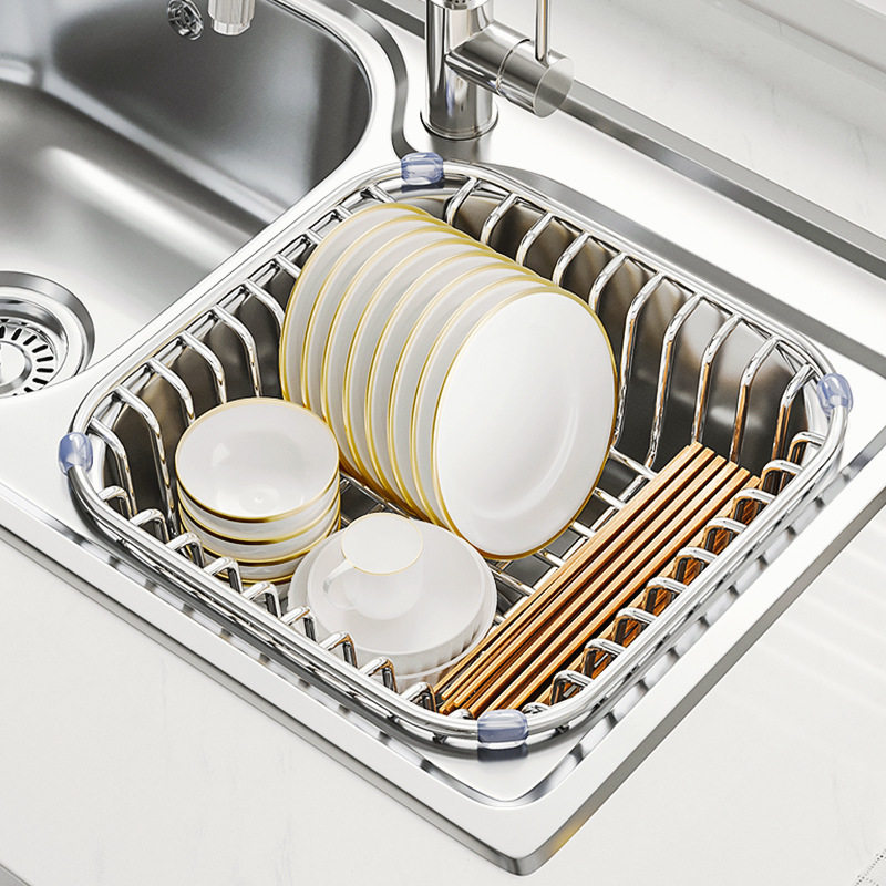 尔沫沥水篮厨房水槽置物架碗碟收纳用品沥水洗碗池滤网架子不锈钢