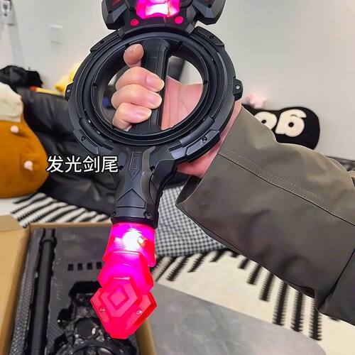 双刃伸缩光剑火花旋转玩具发光男生儿童金箍棒吹气感应语音识别