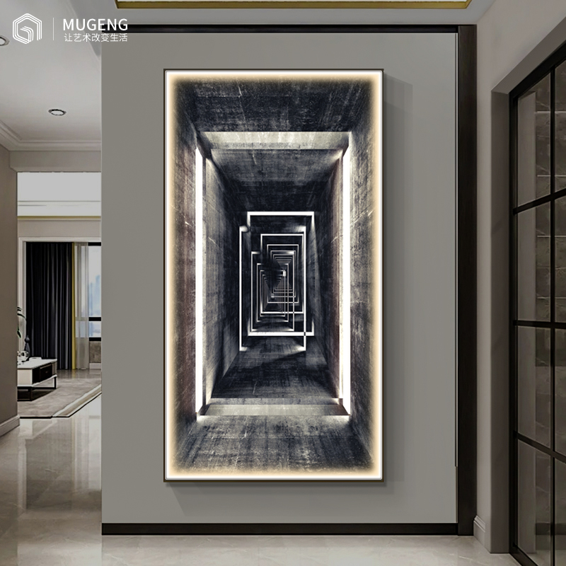 入户正对门玄关挂画走廊轻奢发光壁延伸空间客厅过道竖led装饰画