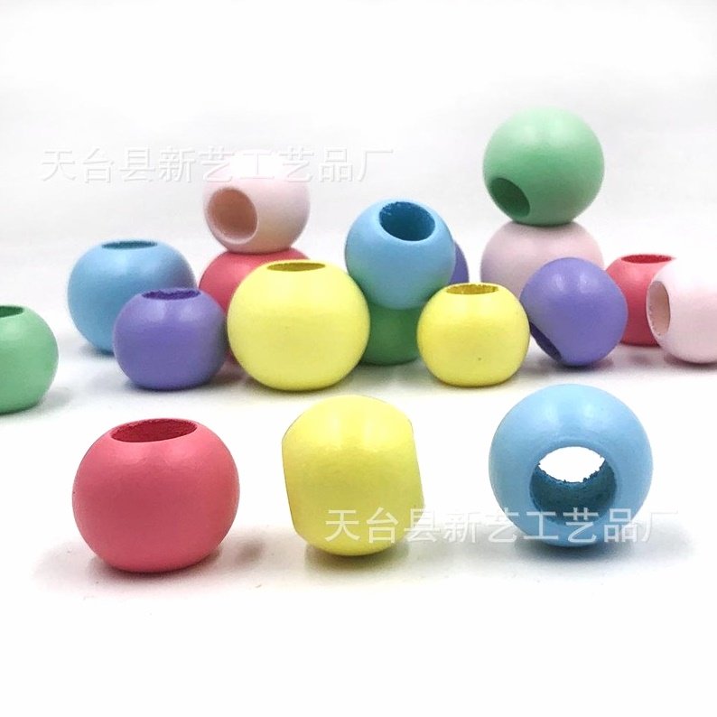 现货20-25mm荷木圆珠大孔 糖果色彩色散珠 原木珠子diy饰品配件