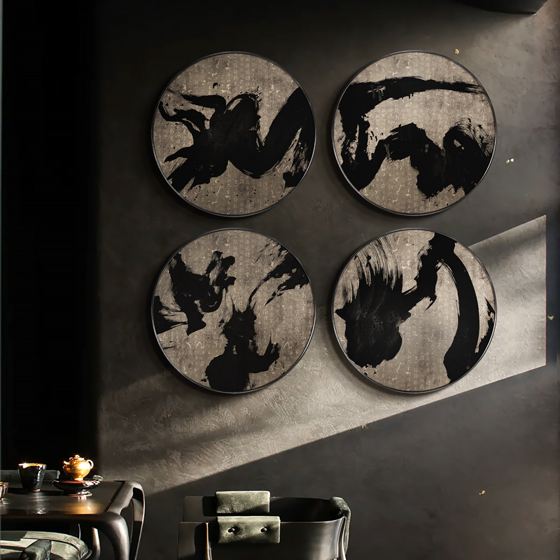 新中式抽象线条酒店民宿装饰画饭店茶室走廊过道水墨组合字画挂画