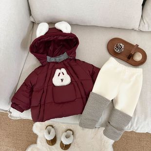 女童新年拜年服冬季红色喜庆羽绒服洋气小女孩加厚保暖白鸭绒外套