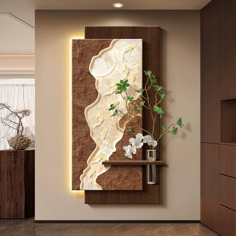 中古风九鱼图玄关装饰画高级感水培绿植走廊过道挂画入户门壁灯画,家居饰品,现代装饰画,淘宝优惠券,粉丝福利购,淘宝优惠卷