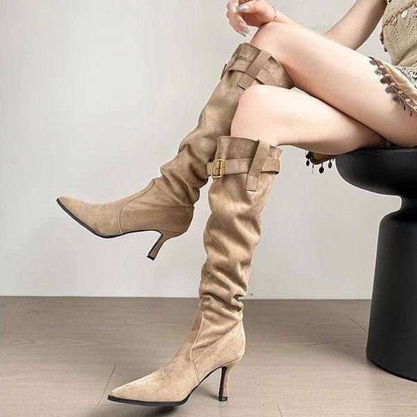 小码高跟鞋英伦风细跟拉德高跟堆堆靴长筒靴35码皮带扣复古瘦瘦靴,女鞋,骑士靴,淘宝优惠券,粉丝福利购,淘宝优惠卷