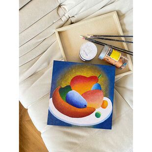 若奈RINOART《香蕉与梨》撞色复古水果沙画餐厅厨房装饰挂画墙画