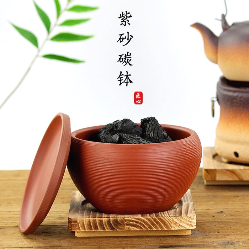 灭碳桶粗陶复古仿古带盖碳钵容器灭碳罐木垫夹碳家用木炭收纳碳神