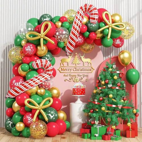 Christmas Balloon Garland 110 Pieces Red Green Gold Confett