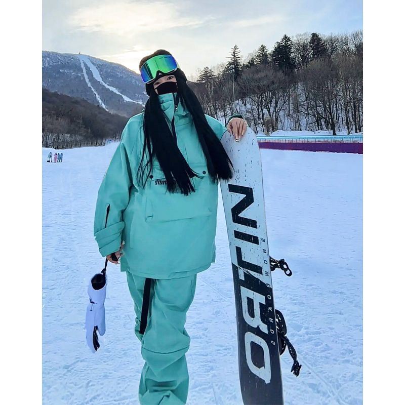 冬季时尚防水双板男女款连帽滑雪服衣裤套装加绒可爱