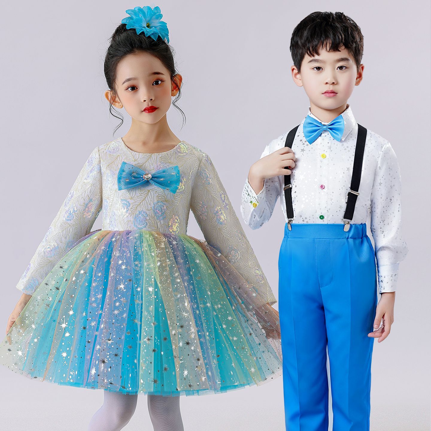 元旦儿童演出服长袖舞蹈合唱公主女童小学生蓬蓬裙幼儿园表演服装