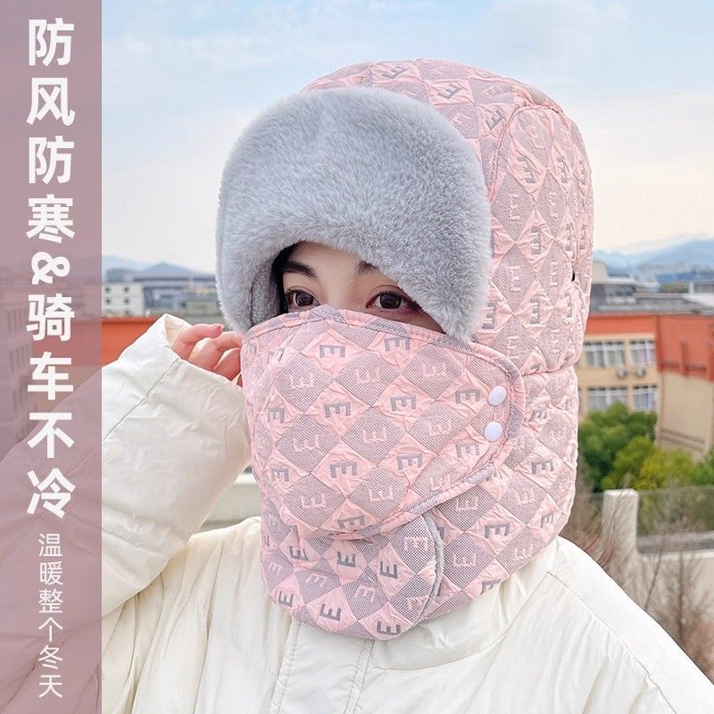 骑车专用防寒帽子帽子女士冬天电动车保暖神器防寒面罩加绒加厚冬