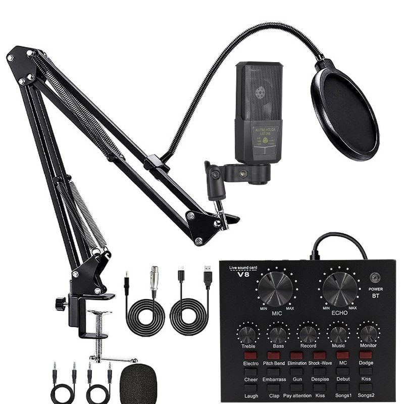 240电容麦克风声卡套装英文声卡V8S直播设备F998全套手机电脑录音