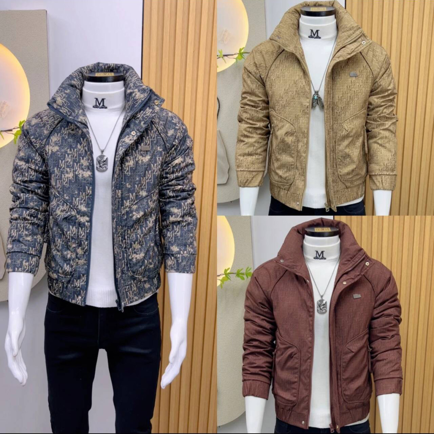 天骏百货男装高档满印字母夹克痞帅棉服男士工装上衣冬季立领外套