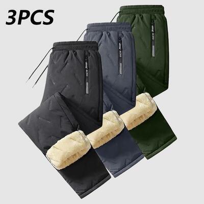 Men's Thick Fleece Lined Winter Pants with Zippered Pockets