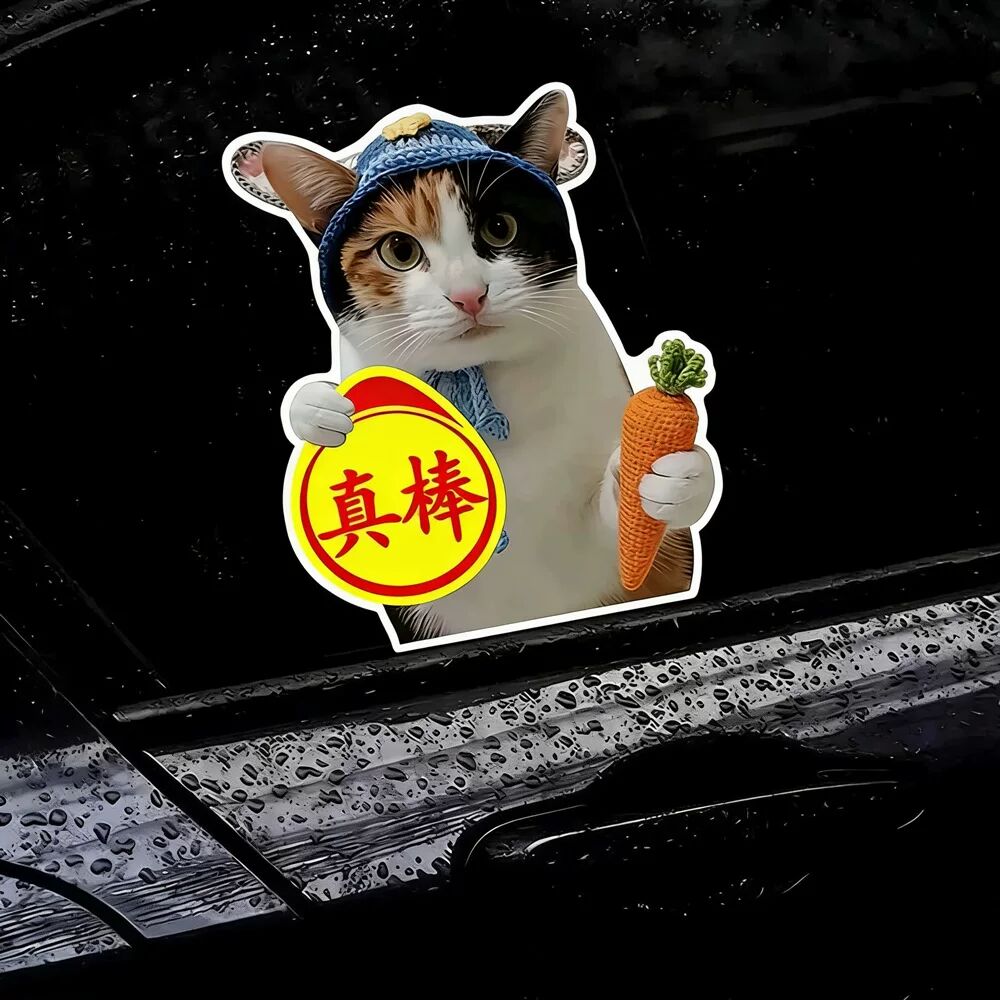 罗卜纸巾猫咪车贴磁铁中手真棒搞笑实习表情包创意新手司机警示贴