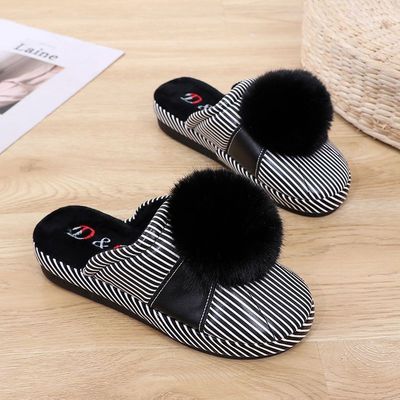 坡跟时尚绒面棉拖鞋女厚底可爱甜美室内家居保暖月子鞋居家鞋冬季