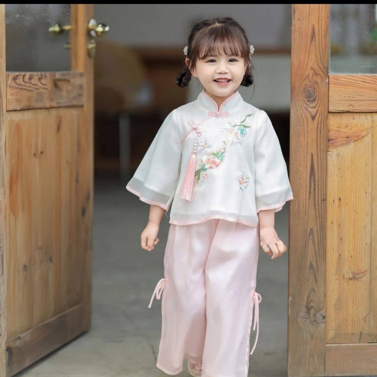 女童汉服套装2025夏季新款儿童新中式唐装国风小女孩阔腿裤两件套