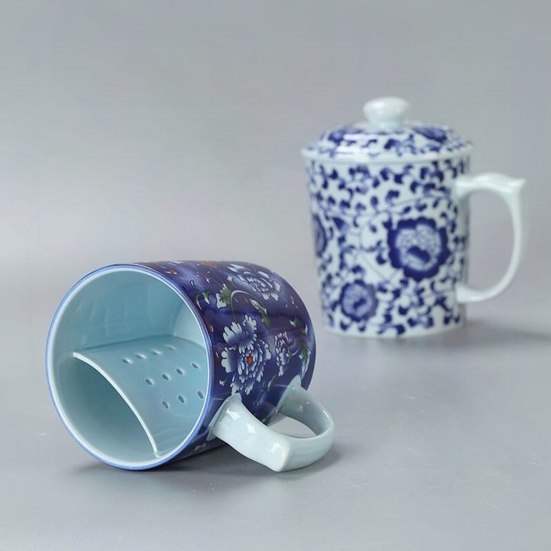 陶瓷茶杯个人杯自带过滤复古中式花茶杯老板杯水杯两件套杯送礼杯