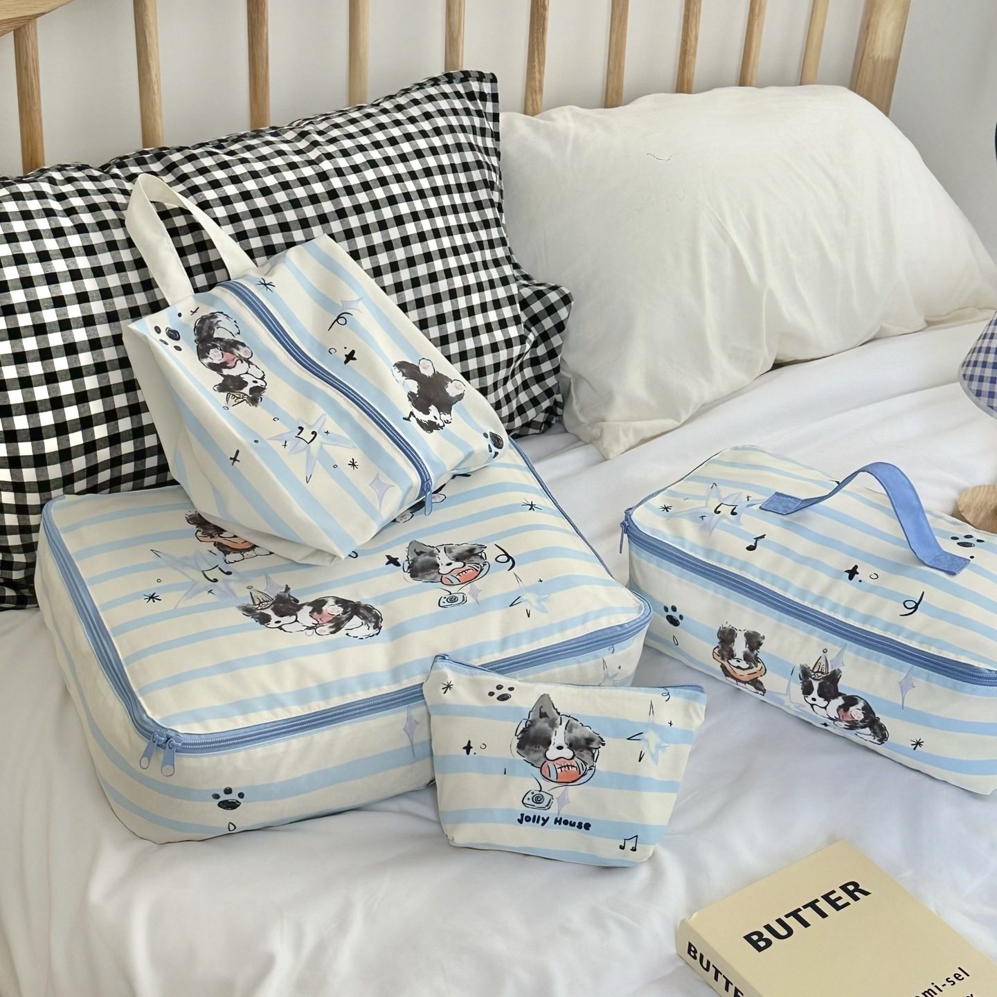 卡通音乐边牧旅行收纳袋衣物分装袋行李箱衣服分装包袋旅行四件套,收纳整理,衣物收纳袋,淘宝优惠券,粉丝福利购,淘宝优惠卷