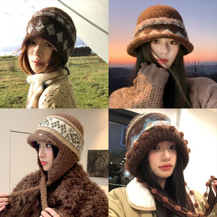 冬天帽子女款儿童新款气质圆脸优雅棉帽高级秋冬毛线帽可爱四季