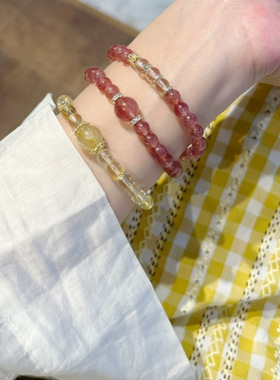 双圈草莓晶手串女款天然水晶时尚饰品小众高级精致礼物女手链