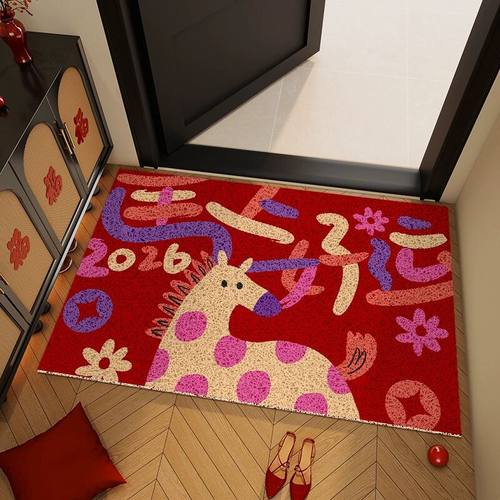 2026年马年春节装饰门口进门地垫入户地毯防滑耐脏丝圈红色踏脚垫
