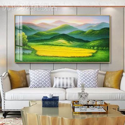 网红欧式田园风装饰画油画风景沙客厅山景水挂画发背景墙横版大气