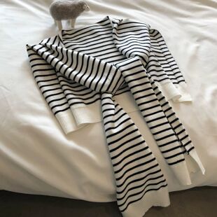 条纹针织小披肩女外搭配裙子小坎肩春秋冬夏季空调房衬衫围巾两用