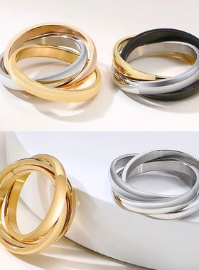 Stainless Steel Interlocked Triple Ring for Women Multi Colo