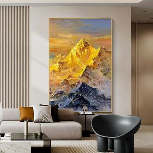 日照金山玄关装饰画大芬村手绘油画客厅挂画高级感入户正对门壁画