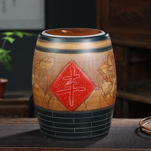 景德镇陶瓷米缸10斤20斤30斤50斤雕刻家用带盖密封米桶水缸防潮罐