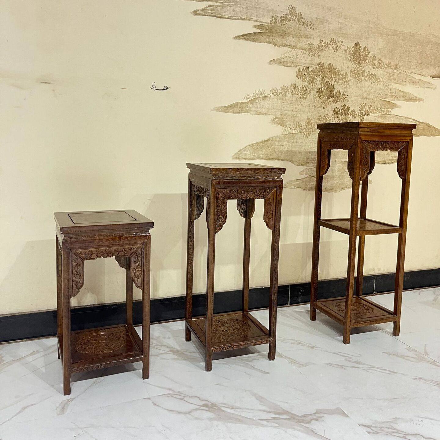 红木花架鸡翅木实木花架中式花架多层盆景架仿古花架置物架