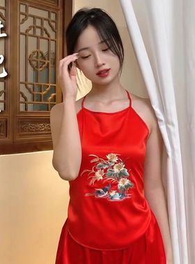 300斤大码红色性感肚兜女成人中国风吊带睡衣套装防着凉厂家