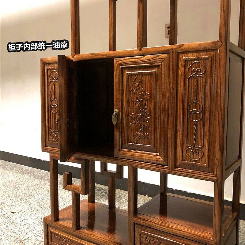 可定制中式仿古实木置物架古董柜榆木门厅隔断月洞门博古架加厚