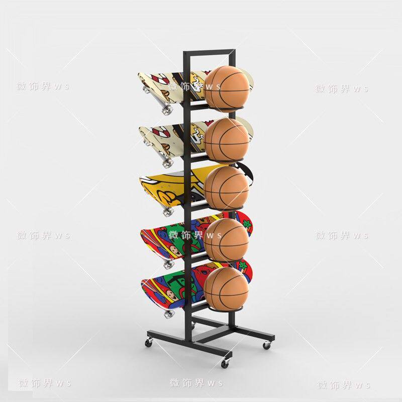 双面篮球置物架收纳家用篮球架筐多层滑板儿童足球移动展示架陈列