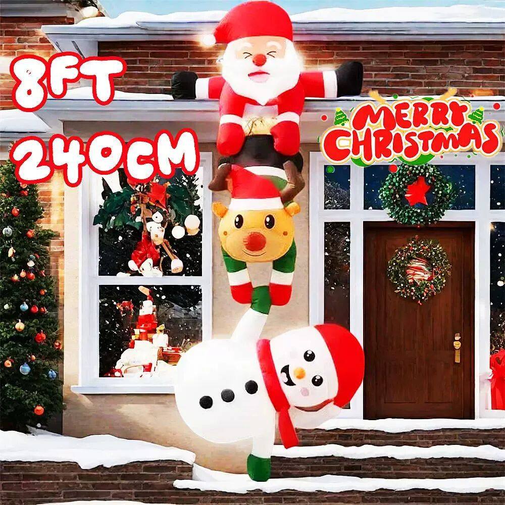 8FT Christmas Inflatable Suspension Climbing Santa Claus Rei
