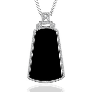 S925银镶嵌天然墨翠A货翡翠墨玉无事牌透绿玉石吊坠男士女款时尚