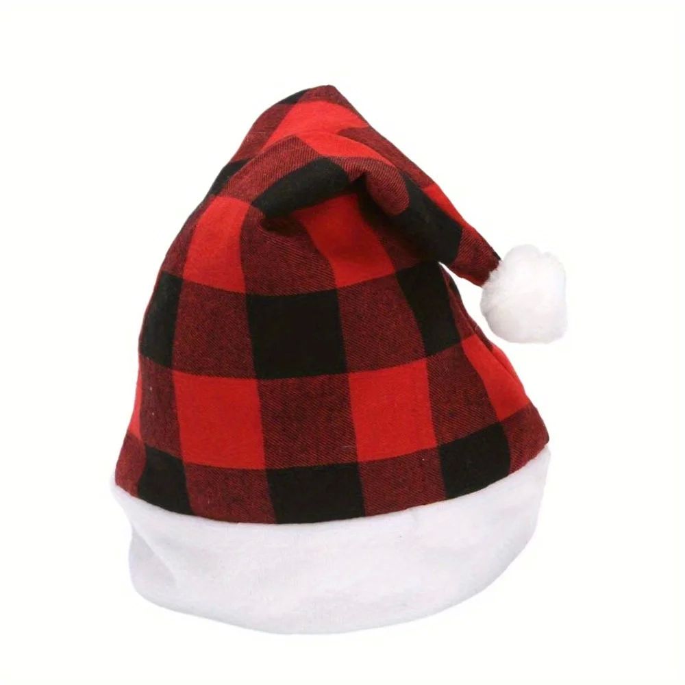 1 Top Top 1 Red Black Checkered Christmas Hat for Men and Wo