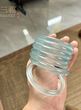 冰种玉镯晴水底正圈油青冰冰蓝手镯石英岩质玉翡翠平替独龙玉