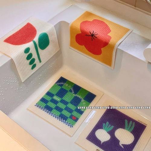 无水印擦水杯抹布ins风简约厨房木浆棉抹布重复使用吸水加厚不掉